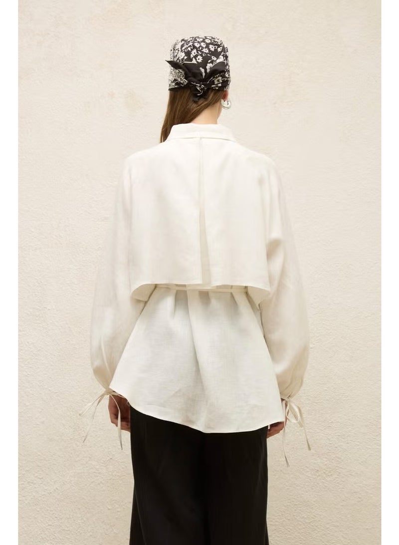 Manuka Linen Trench Coat Shirt Ecru - Image 5